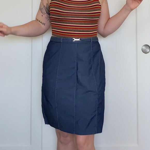 Vintage High Waisted Lee Dark Indigo Belted Pencil Skirt 6M - Picture 7 of 9